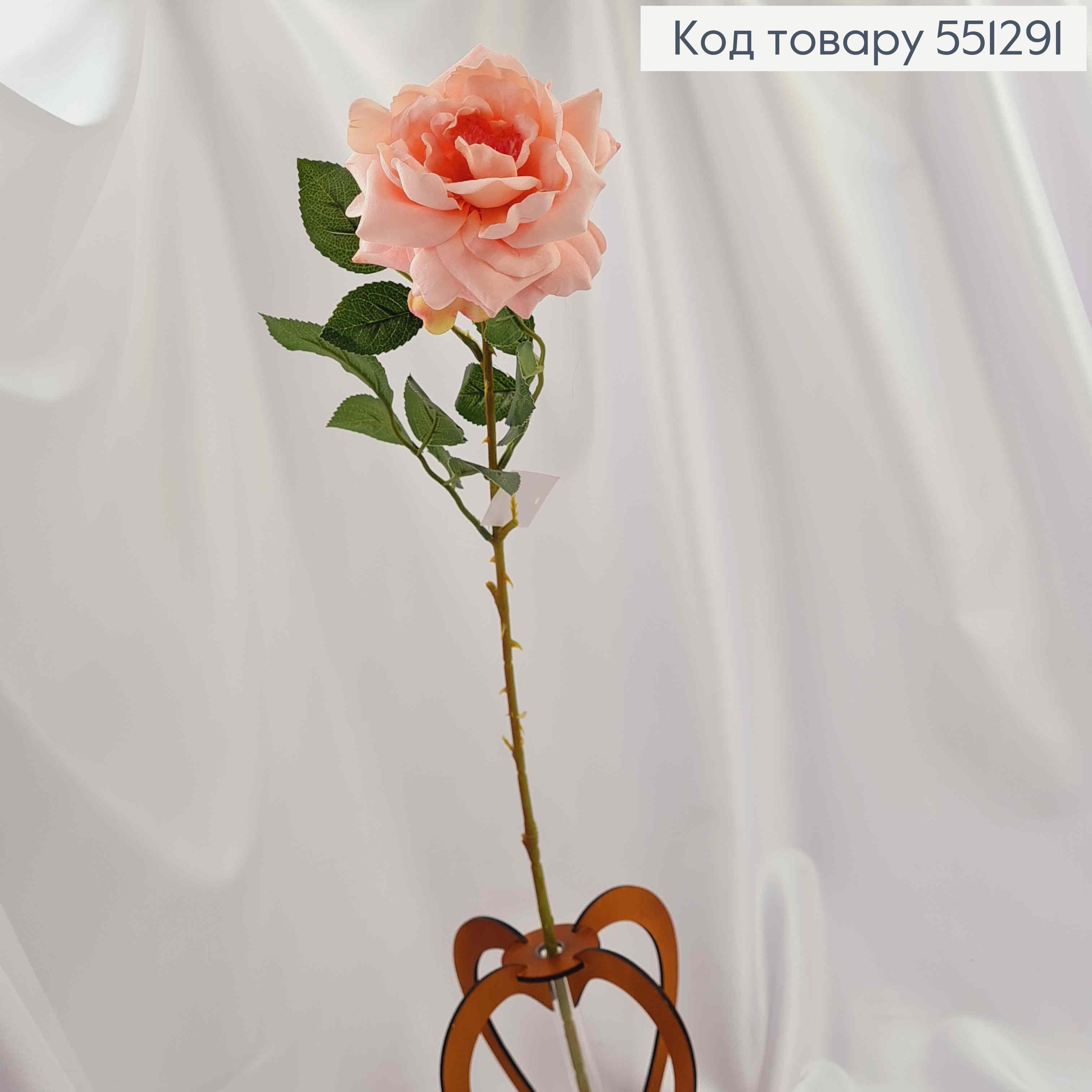 Искусственный цветок нежно Розовая роза 10см, бархатная, на металлическом стержне, высотой 62см 551291 фото 2