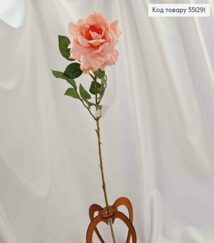 Искусственный цветок нежно Розовая роза 10см, бархатная, на металлическом стержне, высотой 62см 551291 фото 2