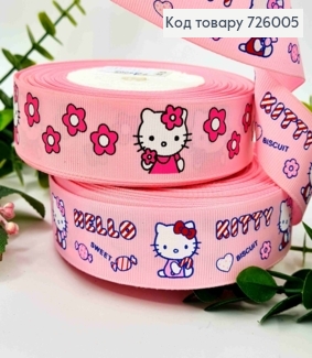 Стрічка репсова, РОЖЕВА з HELLO KITTY (в асортименті), ширина 2,5см, довжина 25 ярдів (23метри) 726005 фото