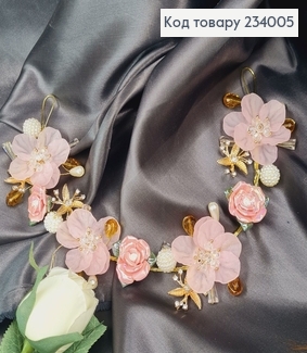 Гілочка  в волосся ручної роботи з рожевими квітами 234005 фото