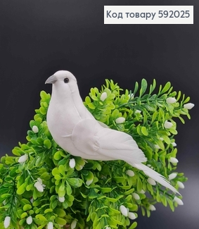 Флористична заколка, 15см,  ПТАШЕЧКА білого кольору, з хвостиком з пір'я, Польща 592025 фото