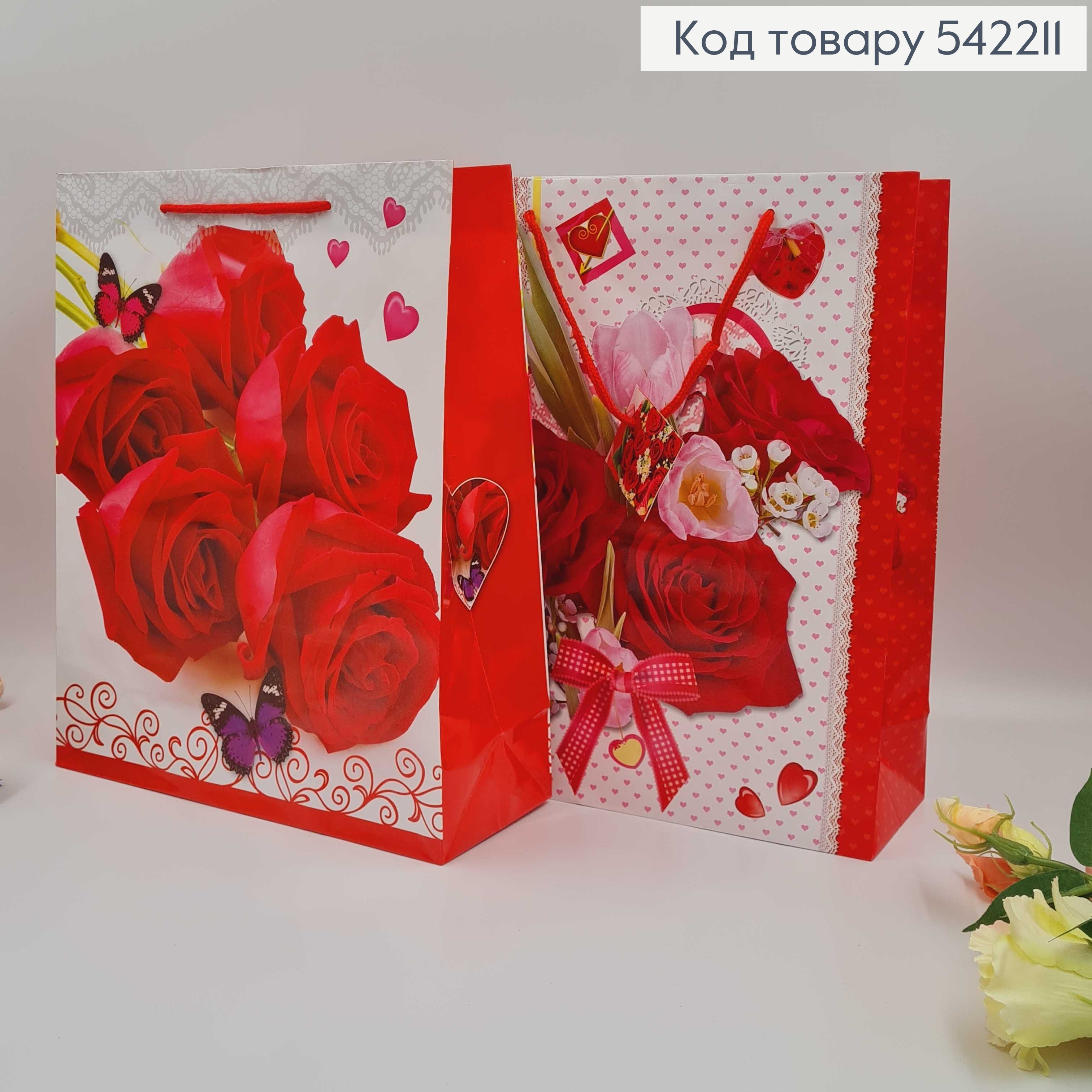 Пакет бумажный, "Букеты Роз с сердечками" в ассорт. 31,5*26*10см 542211 фото 3