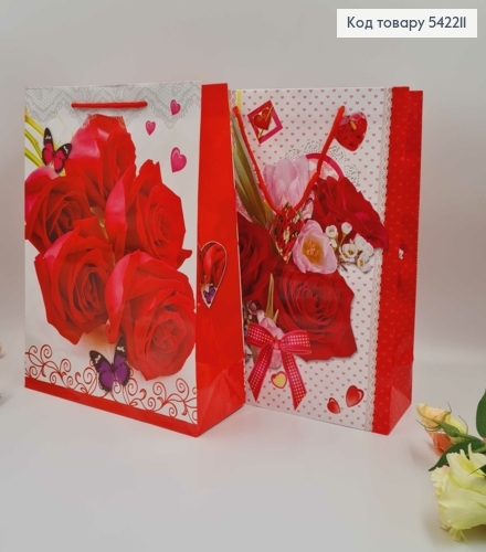 Пакет паперовий, "Букети Троянд з сердечками" в асорт. 31,5*26*10см 542211 фото 3