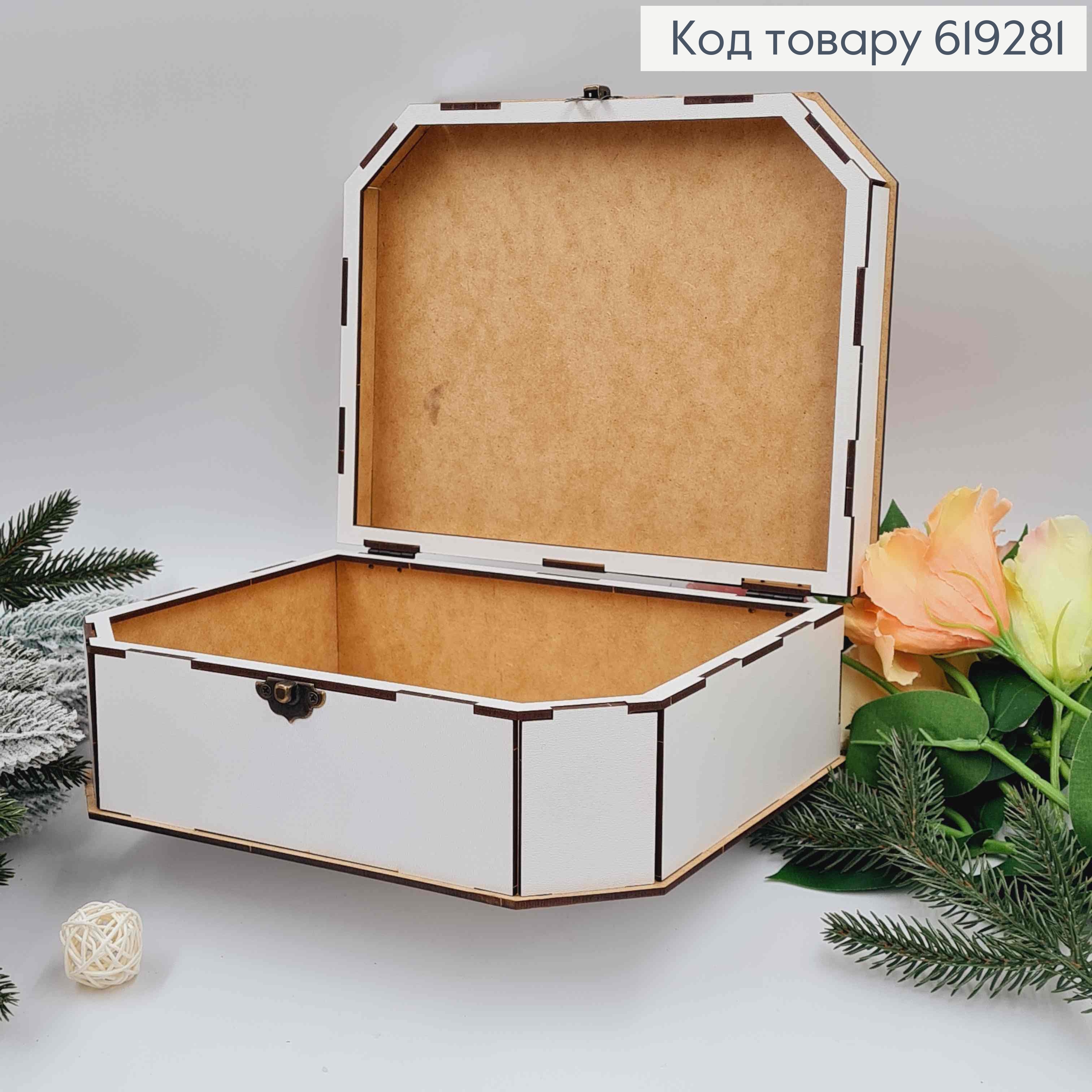 Дерев'яна подарункова коробка, Біла, 24*19*6см, на застібці. Україна 619281 фото 2