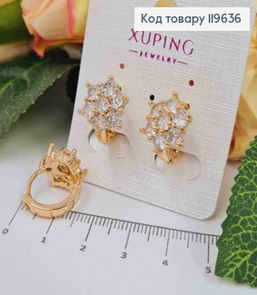 Сережки кільця "Квіточка" з Блискучих камінців, 1,6см, Xuping 18K 119636 фото