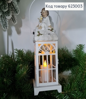 Ліхтарик новорічний з фігуркою  38 см на батарейках білий 623003 фото