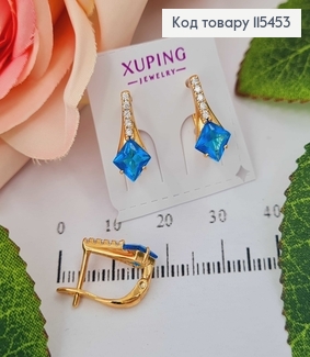 Сережки з камінцем лазурного кольору, 1,5см. англ. заст. Xuping 18K 115453 фото