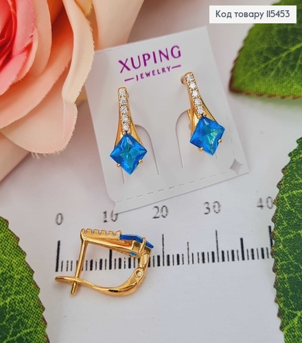 Серьги с камнем лазурного цвета, 1,5см. англ. зам. Xuping 18K 115453 фото 1