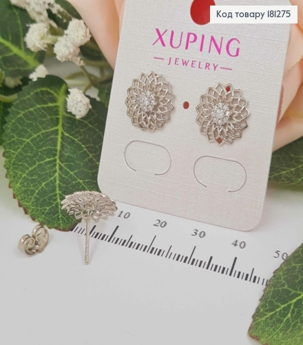 Сережки родовані, гвоздики, "Чарівний цвіт", з камінчиками, 1,4см, Xuping  181275 фото 1