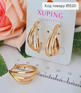 Сережки кільця, овальні, "Хвилька" 2,5см Xuping 18K 115520 фото