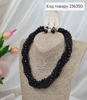 Набор, Ожерелье 40см и серьги, со стеклярусом и бусинками, Черного цвета 236350 фото