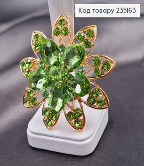 Брошка метал Квітка з салатовими камінцями 6х6см 235163 фото