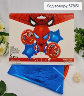Набор фольгированных шаров "Человек-паук", звездочки 2шт, круглые 2шт, Паук 1шт. 578131 фото