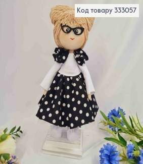 Кукла Девочка, "Библиотекарь" в Бело-Черном платье в горошек (27см), ручная работа, Украина. 333057 фото