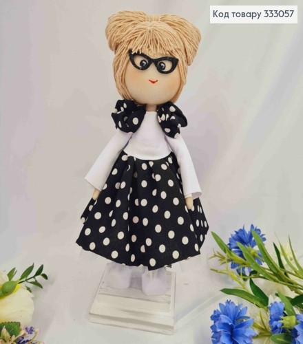 Кукла Девочка, "Библиотекарь" в Бело-Черном платье в горошек (27см), ручная работа, Украина. 333057 фото 1