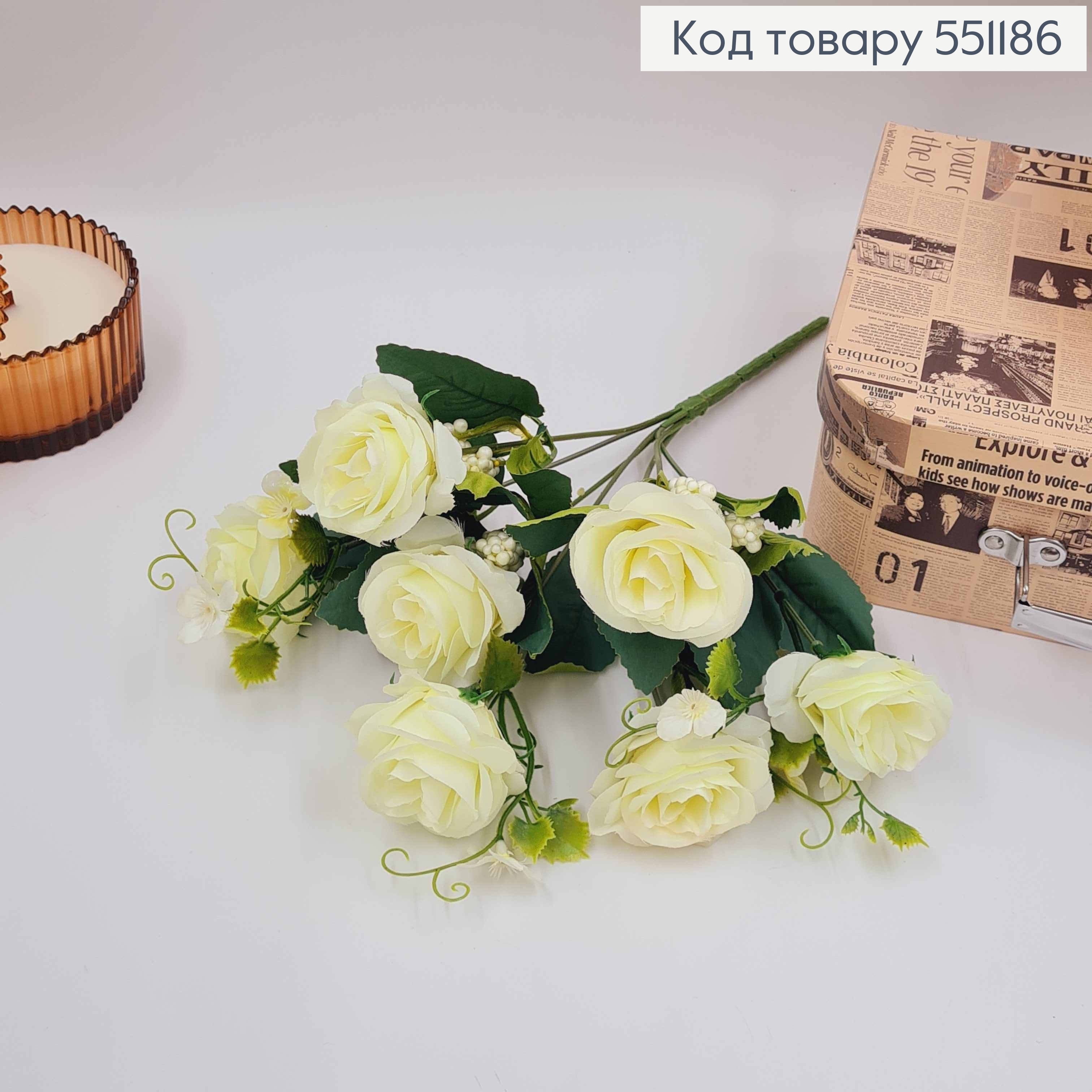 Композиція "Букет БІЛІ троянди 7голівок з відтінком зеленого", 32см 551186 фото 2