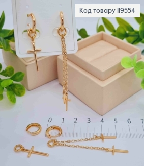 Серьги кольца Асимметричные с "Крестиками", диаметр 1,1см, (2см; 5см), Xuping 18K 119554 фото