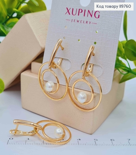 Сережки "Ілюзія" з Перлинкою, 3,5см, англійська застібка, Xuping 18К 119760 фото 2