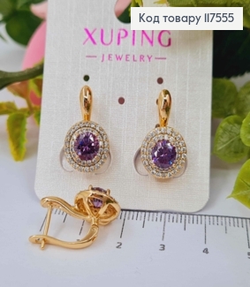 Сережки "Сяйво Ночі", з камнем Фіолетового кольору в оправі з камінців,1,9см, англ. заст, XUPING 18K 117555 фото