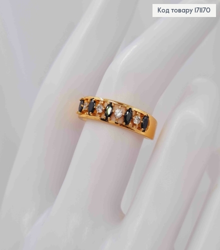 Кольцо украшено Блестящими и Черными камешками, Xuping 18К 171170 фото 2