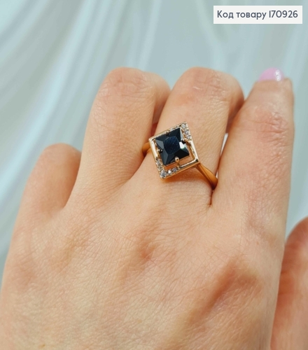 Перстень, З квадратним, Чорним камінцем, Xuping 18К 170926 фото 2
