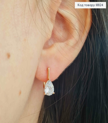 Серьги "Чистая Слеза" с ярким камнем, 1,5см, англ. застежка, XUPING 18K 118124 фото 3