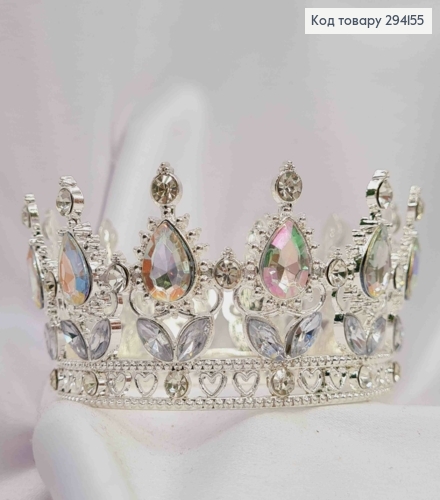 Корона под Серебро, "Изысканная" с блестящими камнями Хамелеон, диам 10см, выс. 4,5см (можно на торт) 294155 фото 2