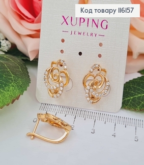 Серьги "Роза" в камнях, 1,6см, англ. застежка, Xuping 18K 116157 фото