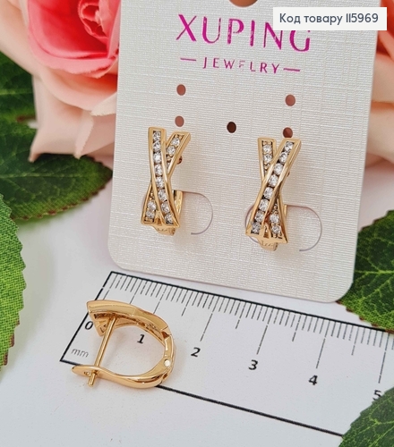 Сережки "Х" в камінцях, 1,5см, англ. заст. Xuping 18K 115969 фото 1