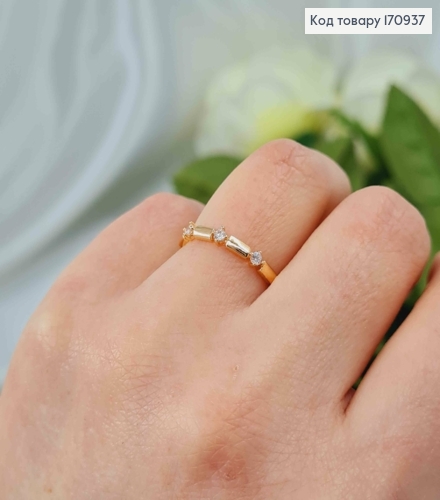 Перстень, тоненький комбінований, з трьома  камінчиками, Xuping 18K 170937 фото 2