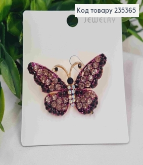 Брошь, "Бабочка" с Розовыми и Черными камешками, размер 4,5*3см, золотого цвета 235365 фото