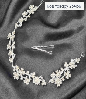 Гілочка у волосся, Срібного кольору, "Цвіт Сакури" з Камінчиками  234136 фото