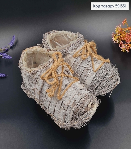 Декор  "Чарівні черевички" плетені з кори дерева з декоратив. шнурками, отвір 9см, черевич. 22*9см 591331 фото 2