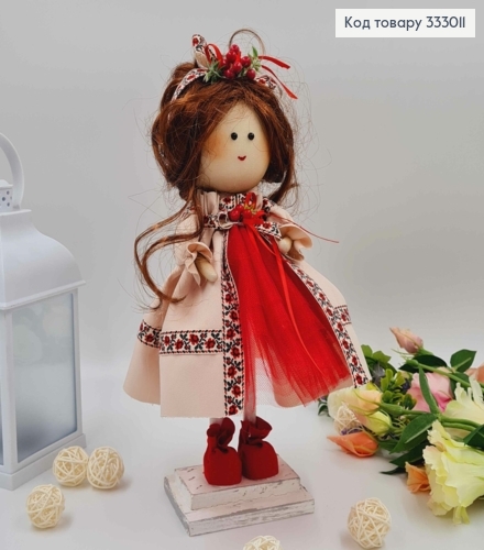 Кукла ДЕВОЧКА в бежевом вышитом платье с фатиновой вставкой, высота 32см,ручная работа, Украина. 333011 фото 1