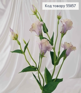 Штучна квітка Еустоми, СІРО-ФІОЛЕТОВА, 4 квітки + 3 бутони, на металевому стержні, 82см 551157 фото