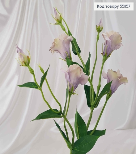 Штучна квітка Еустоми, СІРО-ФІОЛЕТОВА, 4 квітки + 3 бутони, на металевому стержні, 82см 551157 фото 1