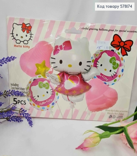 Набір фольгованих куль, "Hello Kitty", Серце (2шт), Круглі (2шт), KITTY (1шт/29'') 578174 фото 1