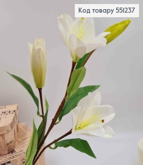 Искусственные цветы. Ветвь БЕЛЫХ лилий на 3 цветочка и бутон, высотой 78см 551237 фото