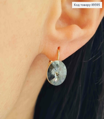 Серьги с Графитовым камнем Сваровски (1,1см), длина 1,5см, застежка левербек, Xuping 18К 119595 фото 1