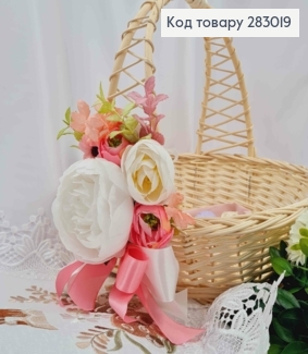 Повязка для корзины ПИОН с розовыми цветами, размер 20*12см, ручная работа, Украина. 283019 фото