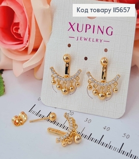 Сережки гвоздики, "Ель Барко" з підвісками та камінцями, Xuping 18K 115657 фото