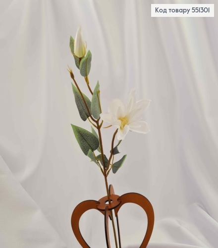 Искусственные цветы, веточка Эустомы, БЕЛОГО цвета, 1 цветок + 1 бутон, на металлическом стержне, 47см 551301 фото 2