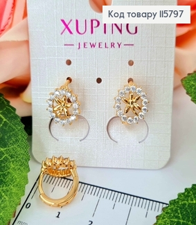 Серьги кольца 1,2см, Феечка в кругу из камешков 1см. Xuping 18K 115797 фото