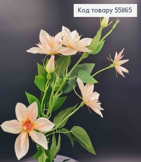 Искусственный цветок Клематиса, БЕЛО-РОЖЕВАЯ, 5 цветков + 2 бутона, на металлическом стержне, 83см 551165 фото