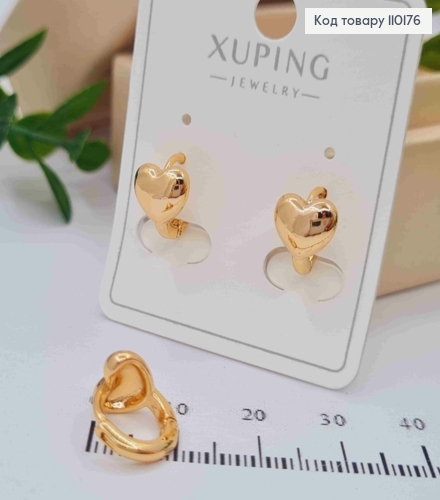 Сережки кільця "Серце" (0,7см), діаметр 1,1см, Xuping 18K 110176 фото 2