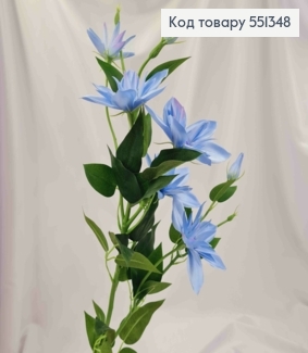 Штучна гілочка Клематіс БЛАКИТНОГО кольору, (5 квіток, 2 бутони), висота 82см 551348 фото