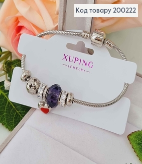 Браслет "Пандора" с Фиолетовым шармиком, с подвеской крестиком в камешках, длиной 18см. Xuping 18K 200222 фото