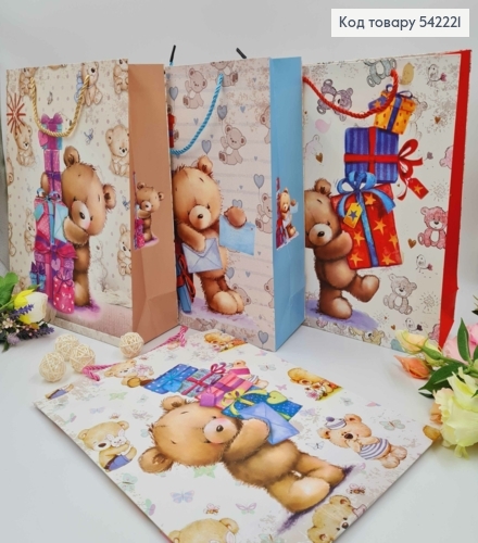 Пакет бумажный, "Медвежата с подарками", в ассорт. 32*26*10см 542221 фото 1