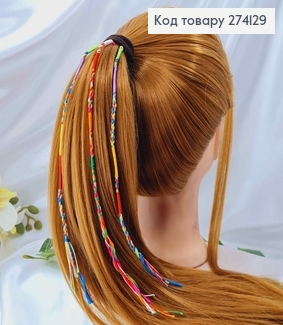 Розточування-Фенечка з ниток муліне для волосся, кольорові з петельками, довж.28см 274129 фото