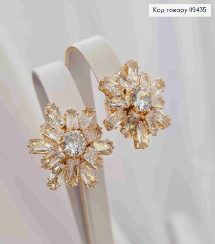 Серьги - клипсы "Цветок Солнца" с Блестящими камешками, 2,1см, Xuping 18К 119435 фото 2